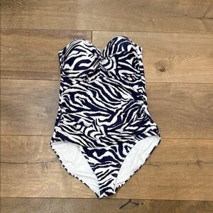 Anne Cole Navy Blue and White Zebra Print One Piece Swimsuit NWOTS size 14